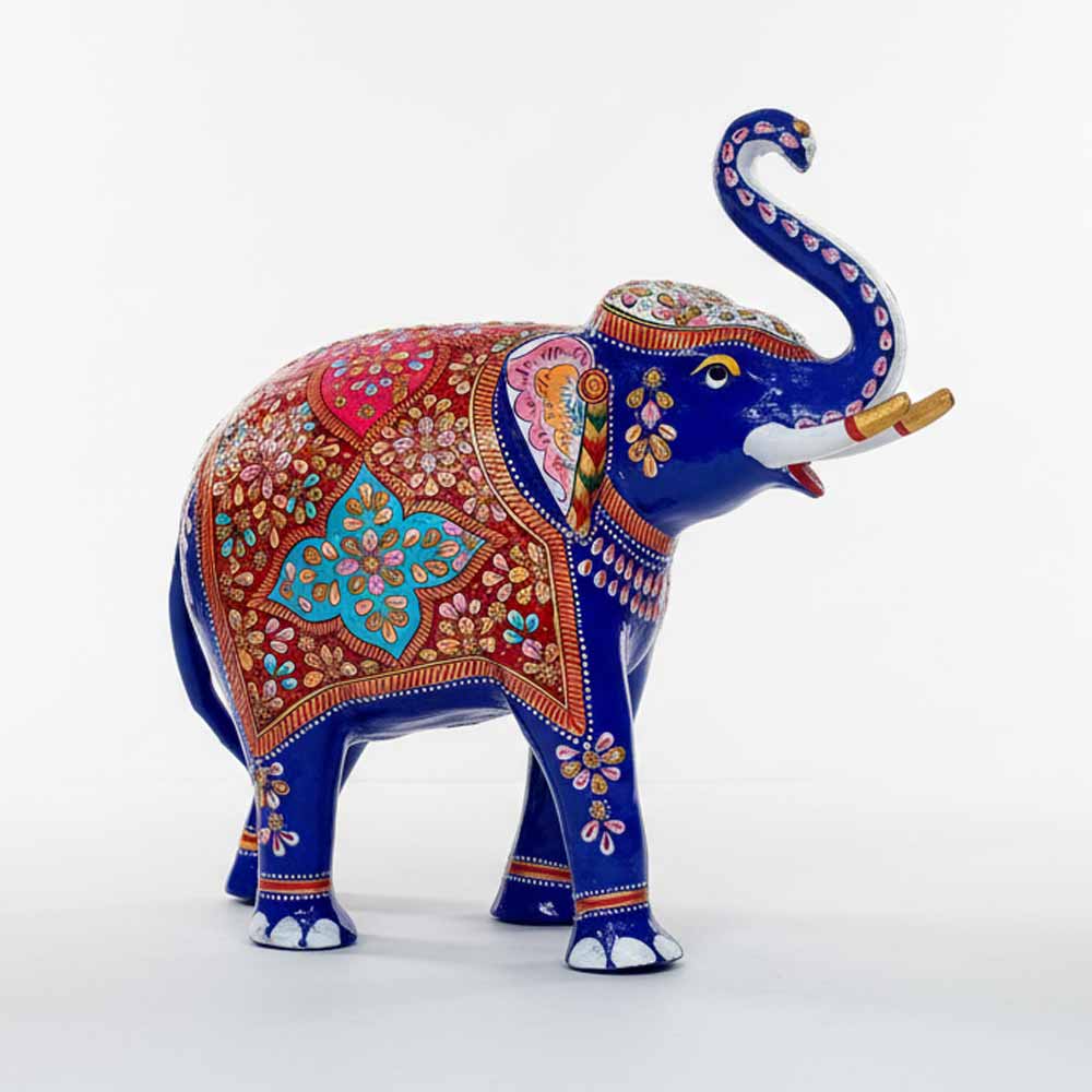 1ft premium metal Meenakari elephant statue gift item with traditional multicolour enamel work