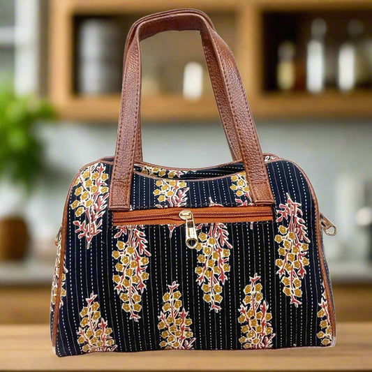 floral motifs black sling bag