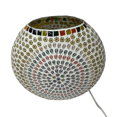 A 22cm tall handmade glass table lamp featuring intricate mosaic art.