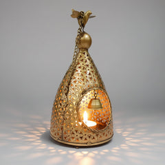 Tall 30cm metal bird nest candle holder with golden oxidized finish for living room decor.