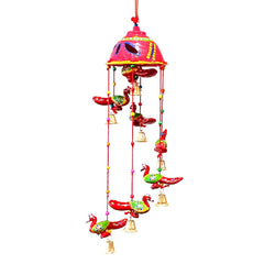 A 45cm hand-painted toran featuring peacocks and golden bells, with a long-lasting finish.