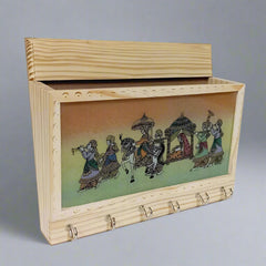 Stylish and functional paper cum key holder – handcrafted in pine wood with gemstone detailing