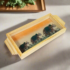 Unique handcrafted wooden tray with colorful gemstone painting