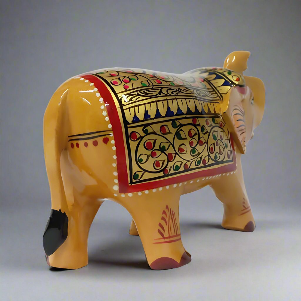 Elegant wooden elephant showpiece with colorful hand-painted artwork