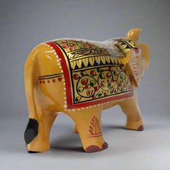 Elegant wooden elephant showpiece with colorful hand-painted artwork