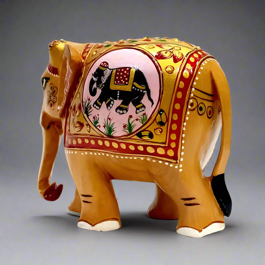 A beautiful elephant showpiece made of fine, dried wood, perfect for gifting.