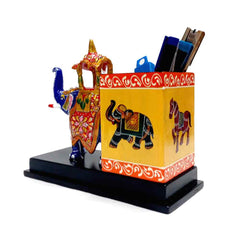 A colorful Meenakari elephant desk accessory, perfect for brightening up a workspace.