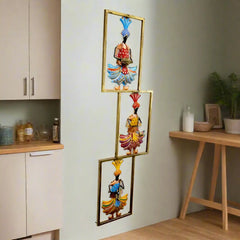 Colorful metal wall art frame of musicians in Rajasthani tradition, decorated with detailed hand painting.