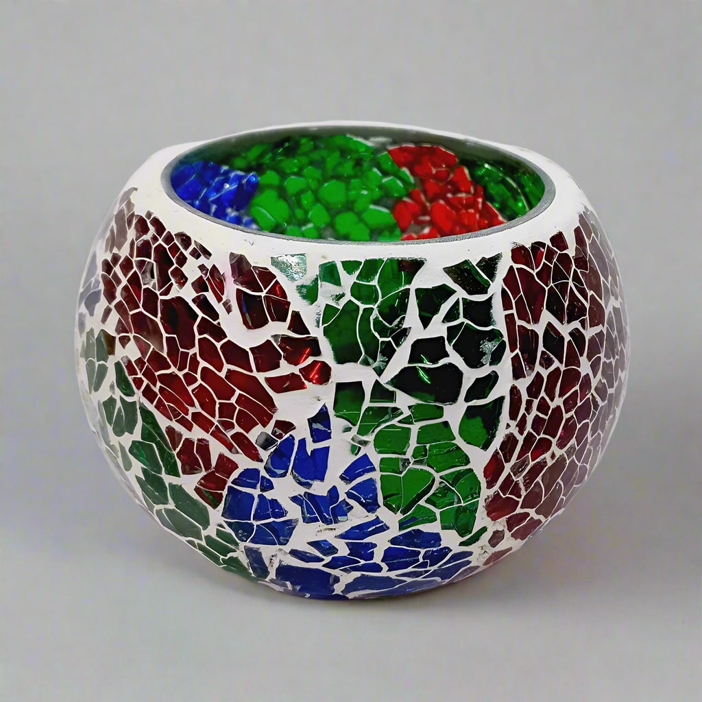 Compact crackle design glass candle holder with candle, providing beautiful illumination for small spaces.