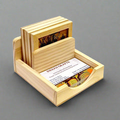Corporate gift wooden coaster set with gemstone painting card holder