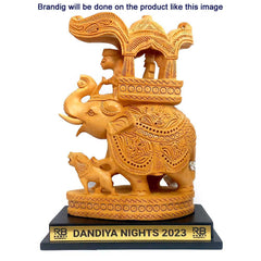 A royal wooden elephant statue, a perfect corporate gift with an option for custom logo branding on the platform.