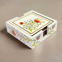 A cream white colored wooden coaster set, perfect for enhancing the look of your office desk.