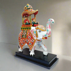 Custom company logo engraving wooden platform metal ambari elephant corporate branding gift