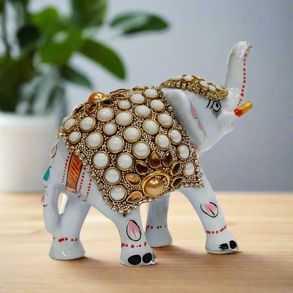 Regal White Enamel Elephant Statue – Ideal Return Gift or Home Decor Accent
