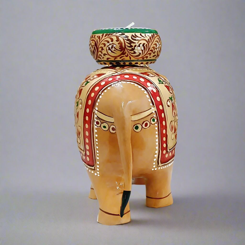 Unique Elephant Tea Light Candle Holder Made of Wood with Detailed Hand-Painted Artwork