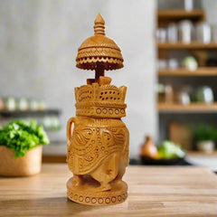 Artisan-crafted wooden ambabari elephant idol with fine carving