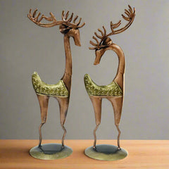Handcrafted iron deer figurines with antique golden copper finish