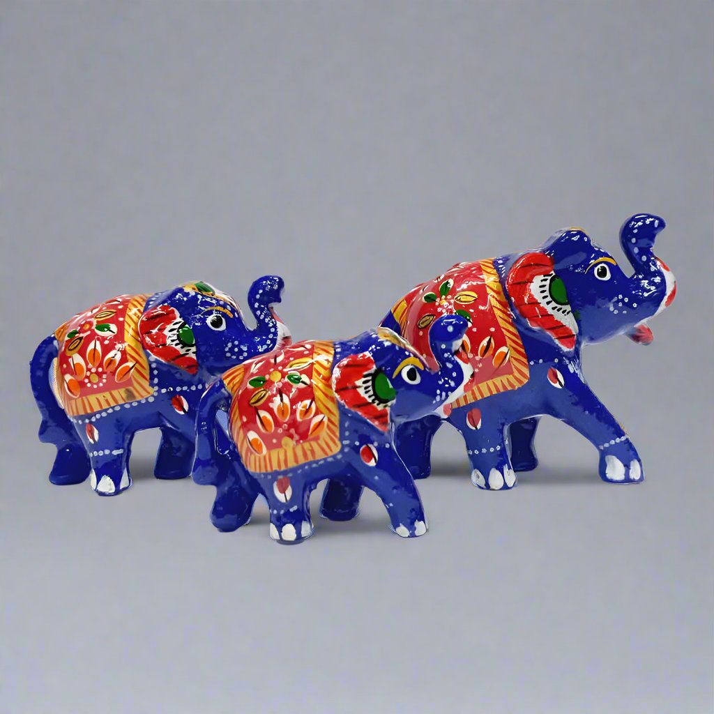 Handcrafted meenakari elephant trio with intricate detailing