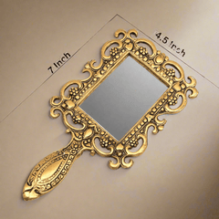 Handcrafted oxidized golden hand mirror, unique antique vanity décor piece