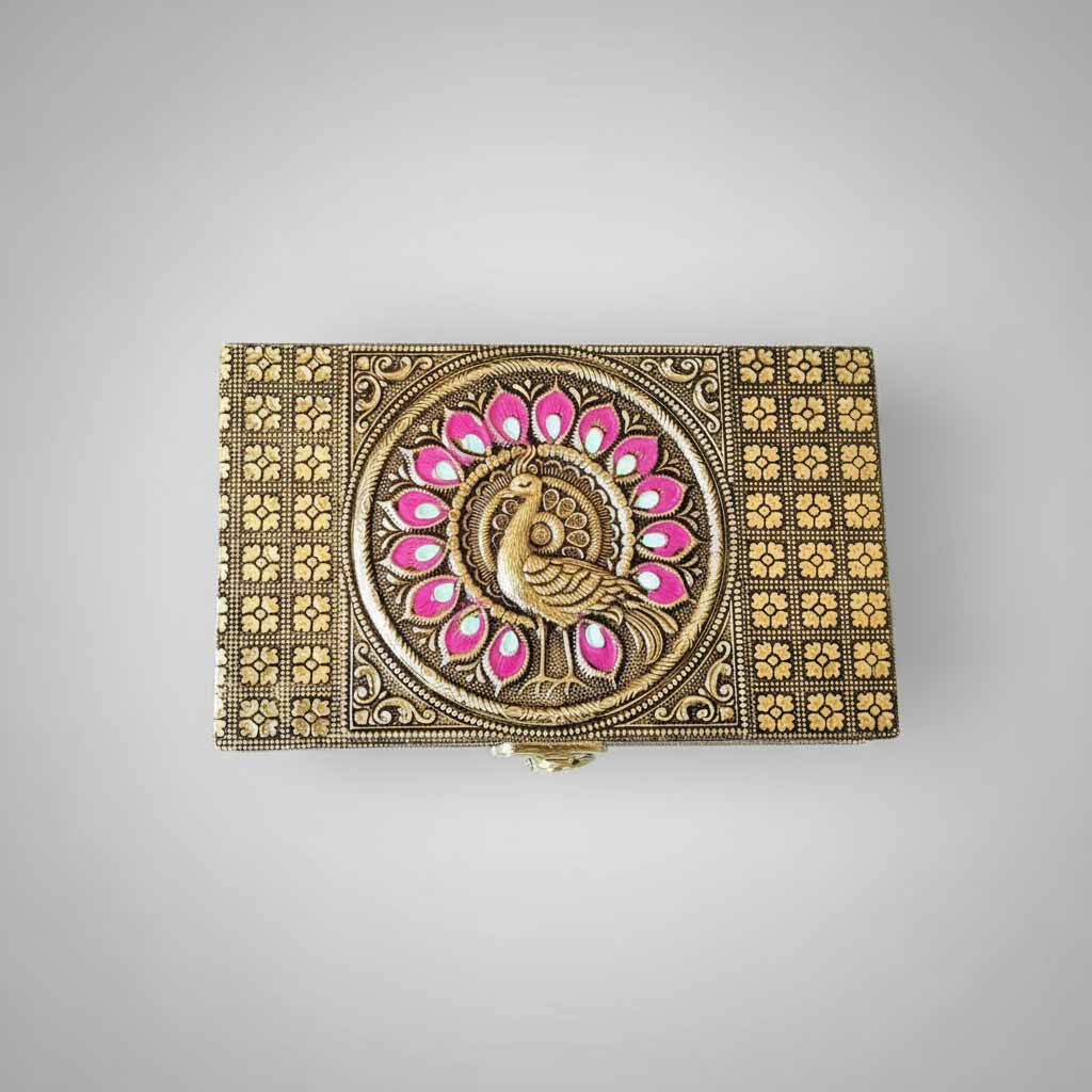 Decorative peacock dry fruit box for Diwali wedding gifts