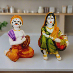 Marble dust Rajasthani couple figurine set, perfect for ethnic home décor