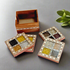 Decorative wooden tea coasters with inlaid gemstone work