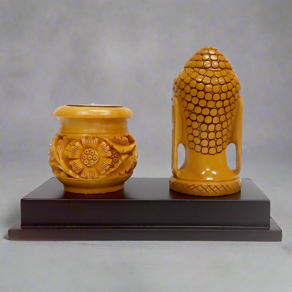 Peaceful Buddha Wood Sculpture with Candle Slot – Calming Home or Gift Item