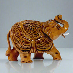 Decorative salute elephant made of carved wood – cultural home decor