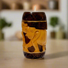 Rustic Wooden Candle Stand with Intricate Carving – Handcrafted Home Decor