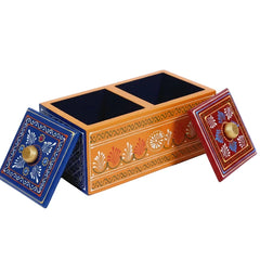 wooden gift box with vibrant color details for festive gifting.