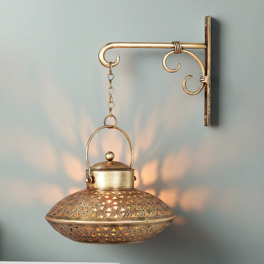 Traditional dekchi design wall hanging tealight holder handcrafted by Jaipur artisans.