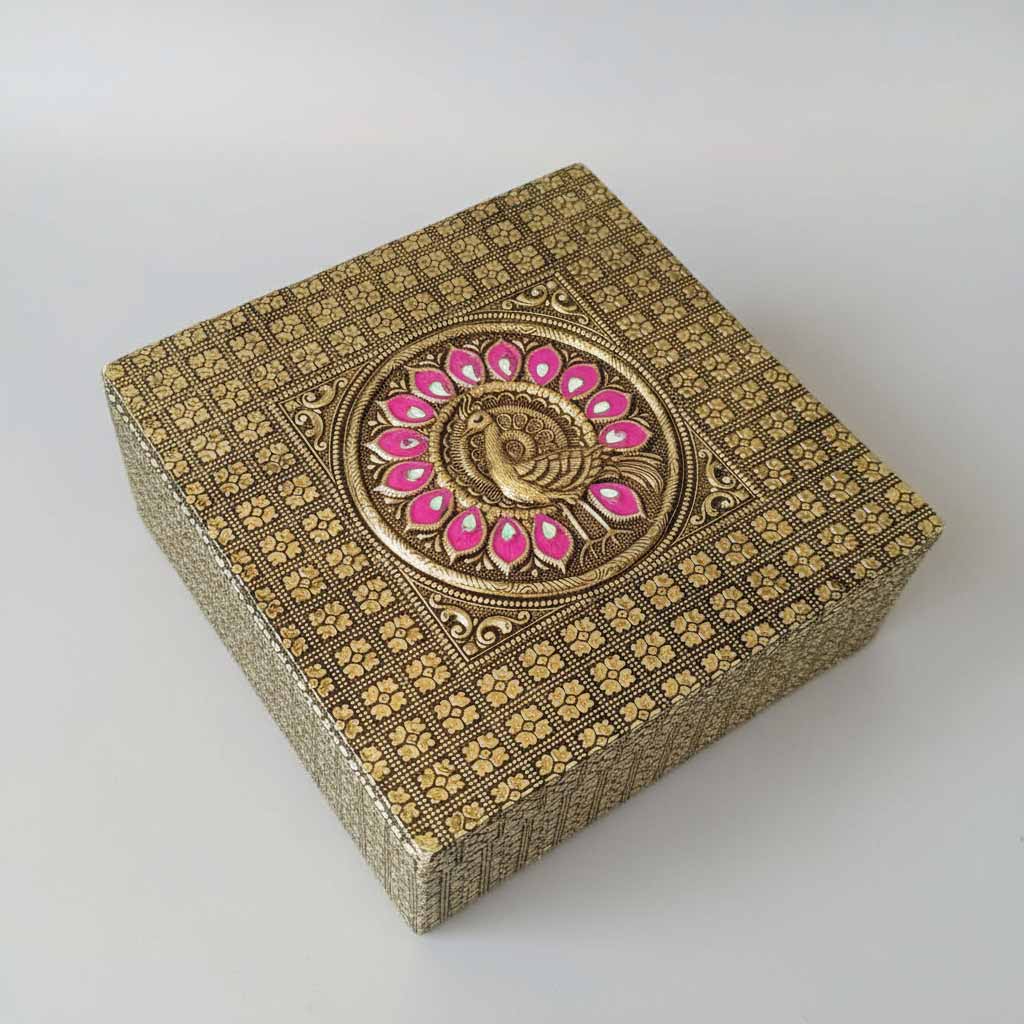 Elegant wooden dry fruit box with glass jars perfect for weddings