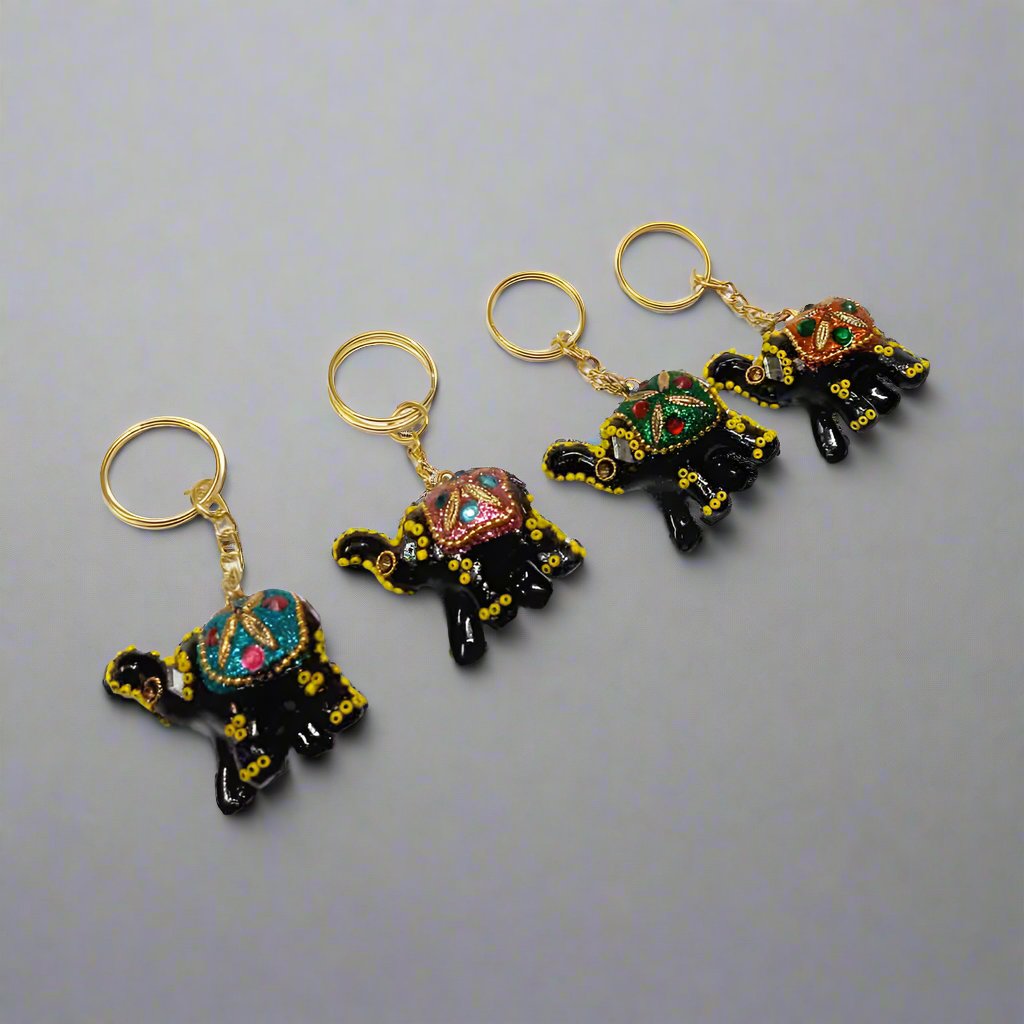 Decorative elephant design keychains made from lac, set of 4 multicolor souvenirs