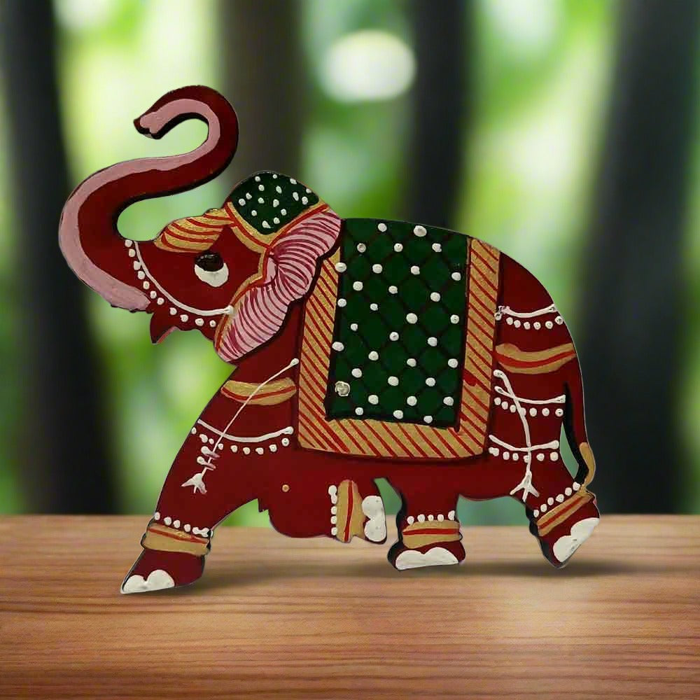 Wooden elephant magnet symbolizing good luck and positivity