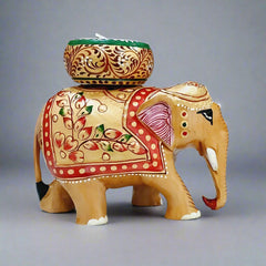 Multi-color Wooden Tea Light Candle Holder with Elephant Motif for Warm Ambiance