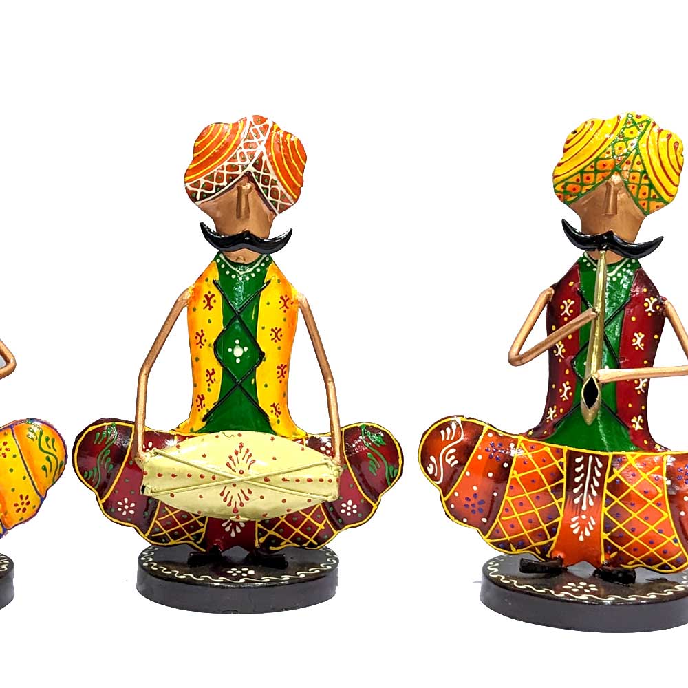 An ethnic iron musician showpiece set, adding a touch of Rajasthani charm to any home.