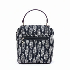 Rear view of an ethnic printed cotton bag showing the secure back side zip