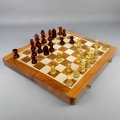 Classic wooden chess board with fine craftsmanship, perfect for casual and serious players.