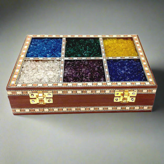 Gemstone decorated Sheesham wood jewelry box for women and girls.