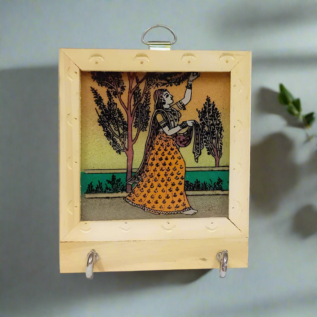 Elegant decorative wooden key organizer with gemstone painting