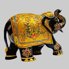 Gold legs and nails detail on black wooden salute elephant handicraft from Jaipur