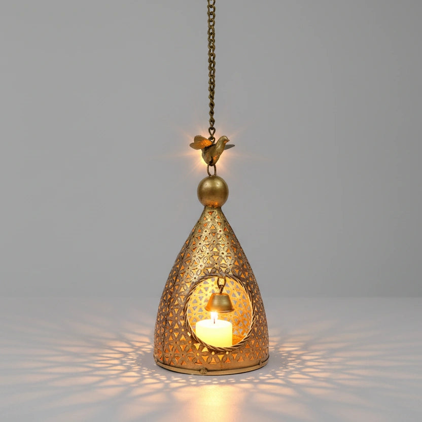 30cm golden oxidized iron bird nest design tealight and diya holder for home decor.