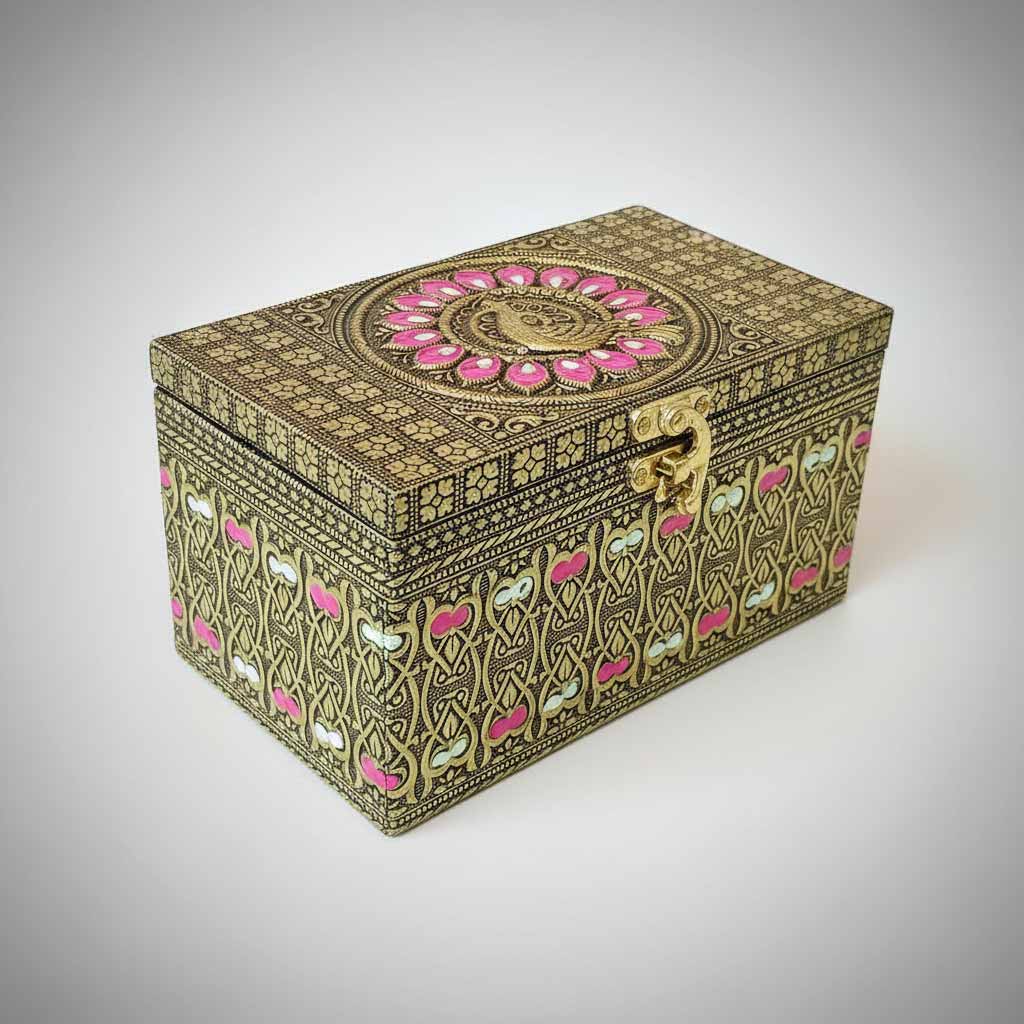 Golden oxidized peacock dry fruit box with jars