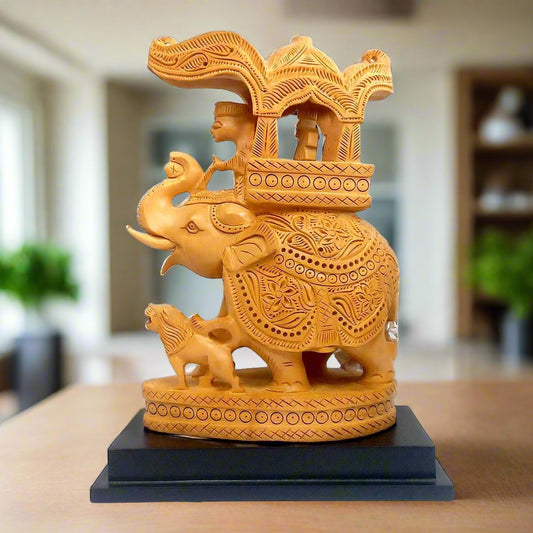 A handcrafted Ambabadi elephant showpiece with detailed carving, a symbol of Indian heritage from Jaipur.