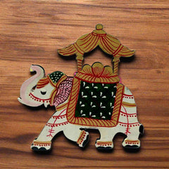 Colorful wooden Ambabari elephant fridge magnet, Indian handicraft