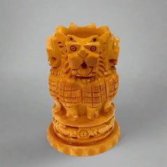 Artisan-made wooden pen holder with Ashoka Pillar motif