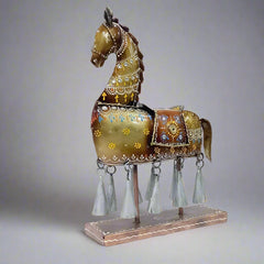 Intricately crafted multi-color iron horse figurine with detailed artwork