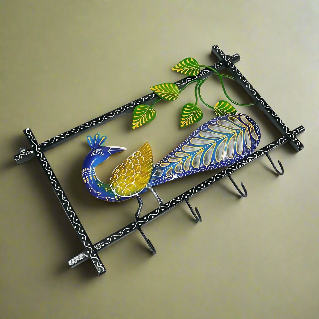 Elegant Iron Key Rack with Peacock Design – 37cm x 23cm Home Organizer