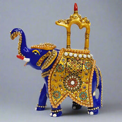 Decorative Ambabari Elephant Figurine with Traditional Meenakari Painting on Metal