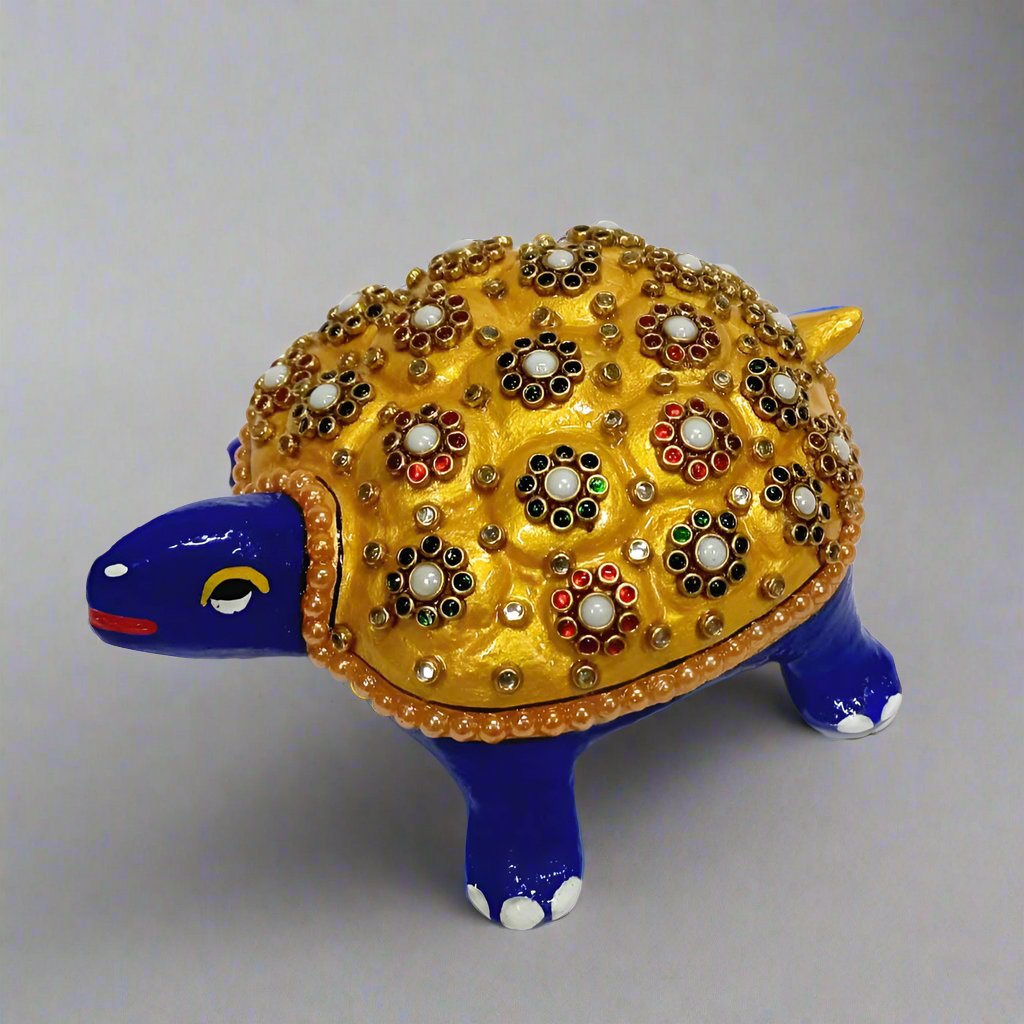 Handcrafted Meenakari Tortoise Figurine – Traditional Rajasthani Metal Art Decor
